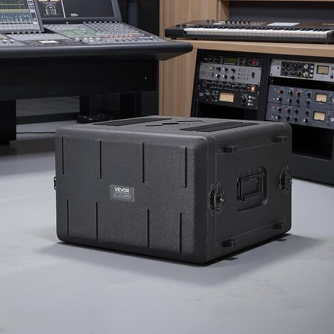 VEVOR 6U Rack Case, 15 in Depth, Rackmount Flight Case Shallow Rack with Microphone Compartments, Polyethylene Construction, Recessed Latches, Easy Installation, for Amplifier, 13.8 in Internal Depth in Kuwait