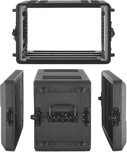 VEVOR 6U Rack Case، عمق 12 بوصة، حامل الطيران الضحل مع حجرة الميكروفون، هيكل من البولي إيثيلين، مزالج غائرة، سهل التركيب، لمكبر الصوت، 8.7 بوصة عمق داخلي in Kuwait