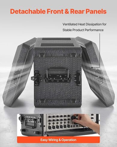 VEVOR 6U Rack Case، عمق 12 بوصة، حامل الطيران الضحل مع حجرة الميكروفون، هيكل من البولي إيثيلين، مزالج غائرة، سهل التركيب، لمكبر الصوت، 8.7 بوصة عمق داخلي in Kuwait