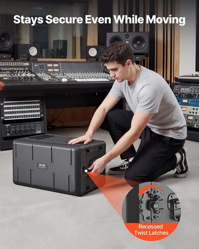 VEVOR 6U Rack Case، عمق 12 بوصة، حامل الطيران الضحل مع حجرة الميكروفون، هيكل من البولي إيثيلين، مزالج غائرة، سهل التركيب، لمكبر الصوت، 8.7 بوصة عمق داخلي in Kuwait