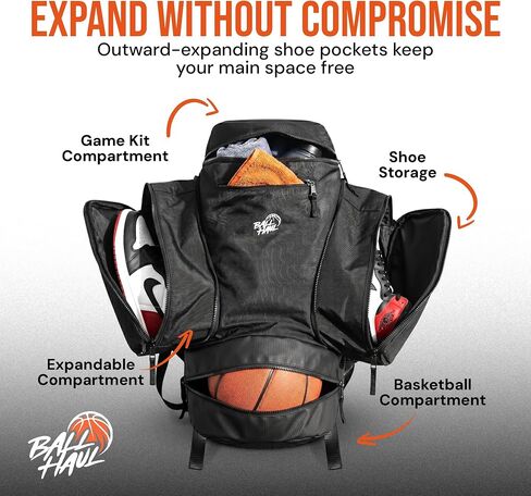 Basketball Backpack with Shoe Compartment | Large Sports Bag with Expandable Sneaker Pockets for Up To Size 13 | Carry Your Ball, Shoes, & Kit Easily. in Kuwait