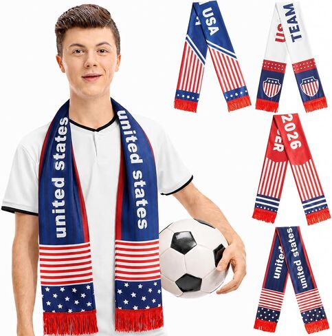 4PCS 2026 Soccer Fan Scarves Soccer Fan Game Day Wear Men's Team Match Up Scarf Double-Sided Patriotic Football Fans Scarf for World Game Day Gifts Sport Football Party Supplies 51" x 5.9" in Kuwait