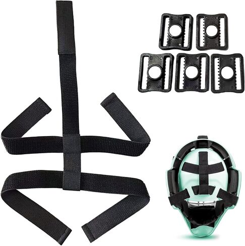 1 PCS 5 Point Goalie Mask Straps - Adjustable Helmet Straps Harness Open Back Goalie Helmet Repair Kit with 5 Buckles Durable Nylon Gear for Ice Hockey & Field Hockey Masks（Black） in Kuwait