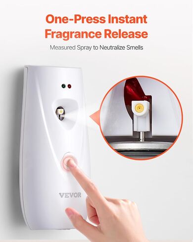 موزع رذاذ معطر هواء أوتوماتيكي من VEVOR، 4 عبوات، مثبت على الحائط أو قائم بذاته، يعمل بالبطارية، إعدادات زمنية متعددة للمنزل، الداخلي، الحمامات، المكاتب، الفنادق، الأماكن التجارية، أبيض in Kuwait