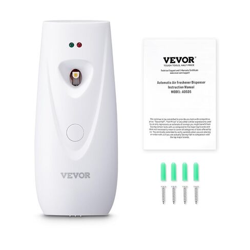 موزع رذاذ معطر هواء أوتوماتيكي من VEVOR، 4 عبوات، مثبت على الحائط أو قائم بذاته، يعمل بالبطارية، إعدادات زمنية متعددة للمنزل، الداخلي، الحمامات، المكاتب، الفنادق، الأماكن التجارية، أبيض in Kuwait