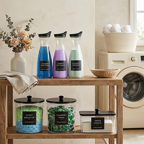 6 Pack Laundry Pods Containers & Dryer Sheet Holder & Laundry Detergent Dispenser, Laundry Room Organization and Storage Jars with Lids, Labels and Scoops for Scent Booster, Powder, Pods in Kuwait