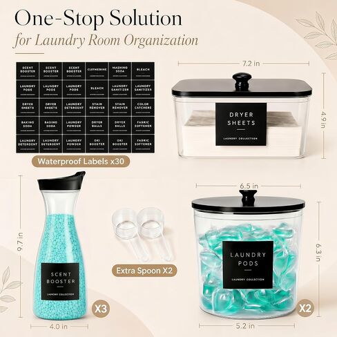 6 Pack Laundry Pods Containers & Dryer Sheet Holder & Laundry Detergent Dispenser, Laundry Room Organization and Storage Jars with Lids, Labels and Scoops for Scent Booster, Powder, Pods in Kuwait
