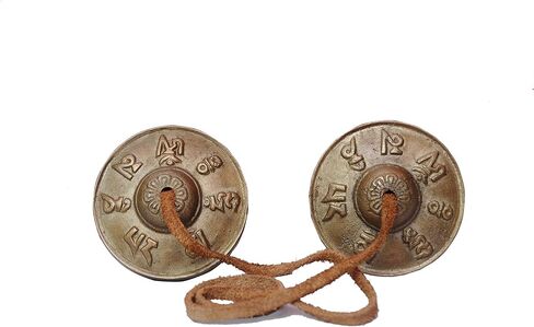 Tibetan tingsha cymbals - 6.2 cm - om mane padme hum symbols embossed bell tibetan cymbals chimes manjeere meditation prayer musical instrument in Kuwait