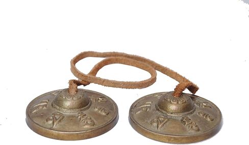 Tibetan tingsha cymbals - 6.2 cm - om mane padme hum symbols embossed bell tibetan cymbals chimes manjeere meditation prayer musical instrument in Kuwait