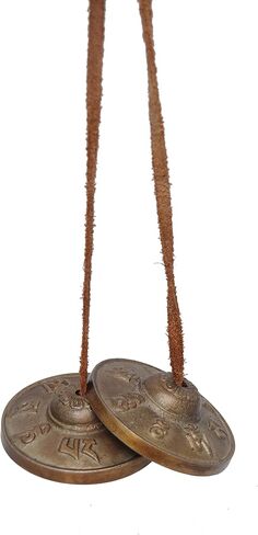 Tibetan tingsha cymbals - 6.2 cm - om mane padme hum symbols embossed bell tibetan cymbals chimes manjeere meditation prayer musical instrument in Kuwait
