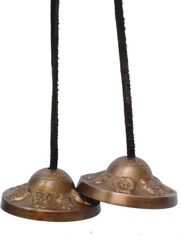 Tibetan tingsha cymbals - 6.2 cm - om mane padme hum symbols embossed bell tibetan cymbals chimes manjeere meditation prayer musical instrument in Kuwait