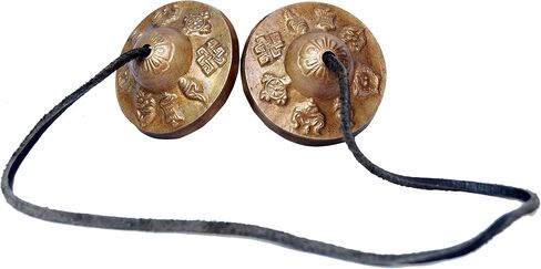 Tibetan tingsha cymbals - 6.2 cm - om mane padme hum symbols embossed bell tibetan cymbals chimes manjeere meditation prayer musical instrument in Kuwait