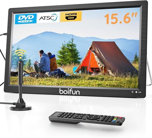 BOIFUN 17.5 "Combo Portable TV/DVD Player مع شاشة دوارة عالية الدقة 15.6" ، موالف ATSC للتلفزيون الرقمي ، بطارية مدمجة ، ودعم HDMI في/USB/Micro SD/AV Out وتنسيقات القرص المتعددة ، الأسود in Kuwait