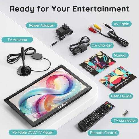BOIFUN 17.5 "Combo Portable TV/DVD Player مع شاشة دوارة عالية الدقة 15.6" ، موالف ATSC للتلفزيون الرقمي ، بطارية مدمجة ، ودعم HDMI في/USB/Micro SD/AV Out وتنسيقات القرص المتعددة ، الأسود in Kuwait
