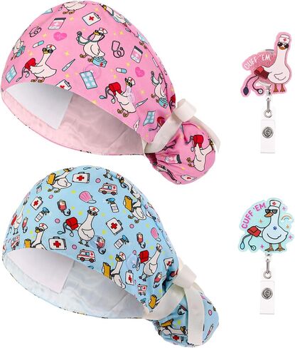 JATEBI 2 Funny Scrub Cap with Badge Reel, Women Nurse Working Cap with Elastic Bandage Tie in Kuwait