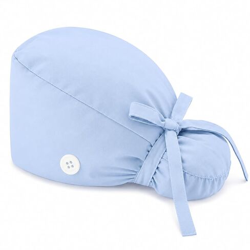 Black Scrub Cap for Women, Ponytail Pouch, 100% Cotton Surgical Hat, Sweatband, Adjustable Tie Back Nurse Working Cap, Buttons in Kuwait