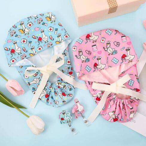 JATEBI 2 Funny Scrub Cap with Badge Reel, Women Nurse Working Cap with Elastic Bandage Tie in Kuwait