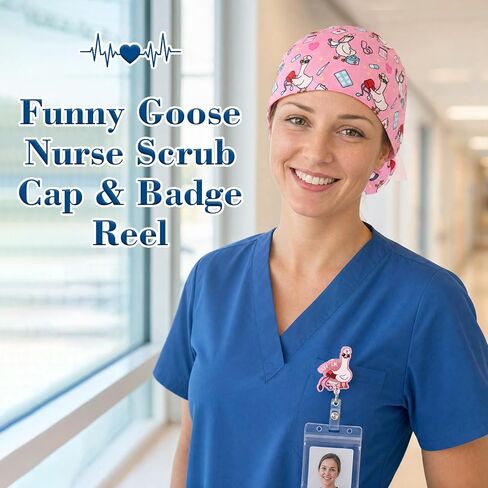 JATEBI 2 Funny Scrub Cap with Badge Reel, Women Nurse Working Cap with Elastic Bandage Tie in Kuwait