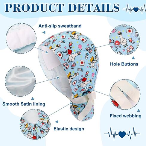 JATEBI 2 Funny Scrub Cap with Badge Reel, Women Nurse Working Cap with Elastic Bandage Tie in Kuwait
