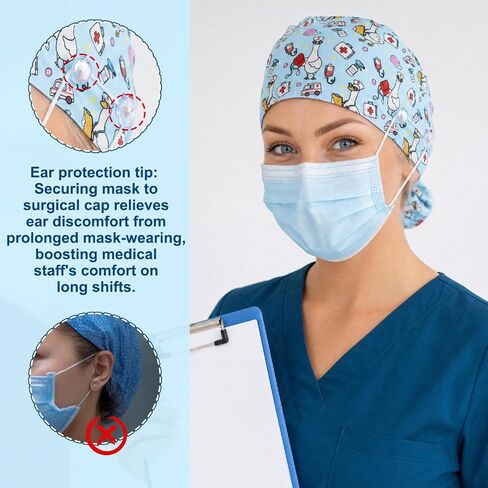 JATEBI 2 Funny Scrub Cap with Badge Reel, Women Nurse Working Cap with Elastic Bandage Tie in Kuwait