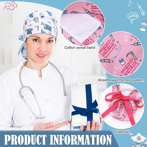 6 Pcs Anesthesia Scrub Caps for Women Nurse Caps Anesthesiologist Surgical Hat Adjustable Elastic Anesthesia Themed Ponytail Working Hat for Nurse Appreciation Gifts for CRNA CNA RN LPN in Kuwait