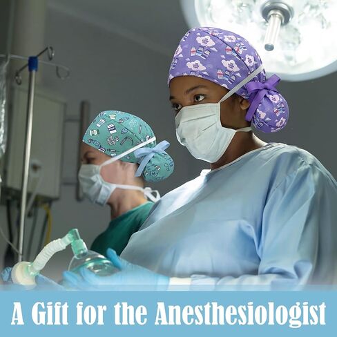 6 Pcs Anesthesia Scrub Caps for Women Nurse Caps Anesthesiologist Surgical Hat Adjustable Elastic Anesthesia Themed Ponytail Working Hat for Nurse Appreciation Gifts for CRNA CNA RN LPN in Kuwait