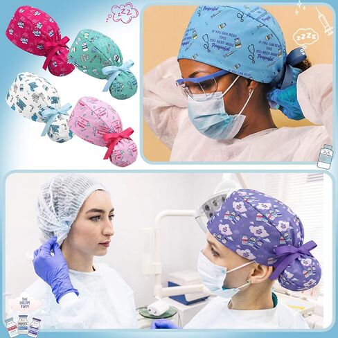 6 Pcs Anesthesia Scrub Caps for Women Nurse Caps Anesthesiologist Surgical Hat Adjustable Elastic Anesthesia Themed Ponytail Working Hat for Nurse Appreciation Gifts for CRNA CNA RN LPN in Kuwait