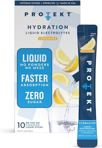 PROTEKT Electrolyte Packets for Recovery & Hydration | Organic & Sugar-Free Electrolytes Drinks | Works Faster Than Powder Drink | On-the-Go Liquid Hydration Drink | Raspberry, 10 Pack in Kuwait