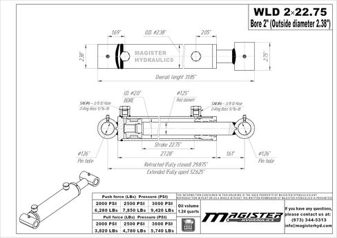 Magister Hydraulic Cylinder 1.75" Bore x 14" Stroke, Loader Welded Hydraulic Ram with Cross Tube Ends, Double Acting Hydraulic Piston 3500 PSI (WLD 1.75x14) in Kuwait