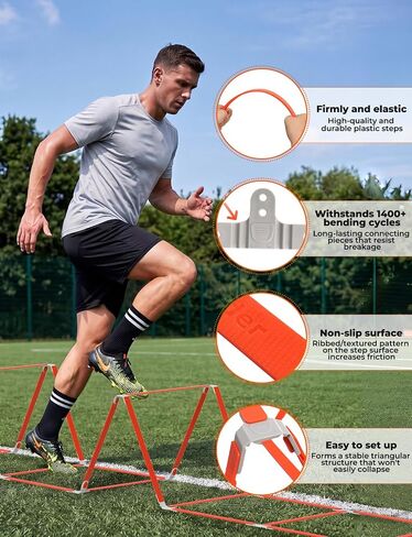 GHB Tangle-Free Agility Ladder Hurdles, 15ft 11 Rungs | 3-in-1 Speed Training Hurdles Set, Footwork Drills for Football, Soccer, Boxing in Kuwait
