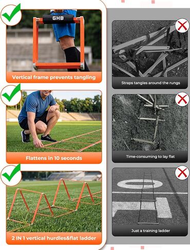 GHB Tangle-Free Agility Ladder Hurdles, 15ft 11 Rungs | 3-in-1 Speed Training Hurdles Set, Footwork Drills for Football, Soccer, Boxing in Kuwait