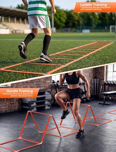 GHB Tangle-Free Agility Ladder Hurdles, 15ft 11 Rungs | 3-in-1 Speed Training Hurdles Set, Footwork Drills for Football, Soccer, Boxing in Kuwait