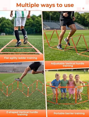 GHB Tangle-Free Agility Ladder Hurdles, 15ft 11 Rungs | 3-in-1 Speed Training Hurdles Set, Footwork Drills for Football, Soccer, Boxing in Kuwait