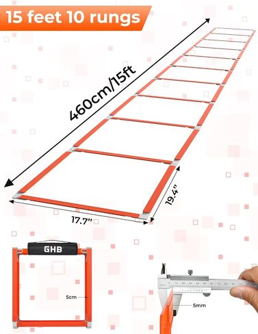 GHB Tangle-Free Agility Ladder Hurdles, 15ft 11 Rungs | 3-in-1 Speed Training Hurdles Set, Footwork Drills for Football, Soccer, Boxing in Kuwait
