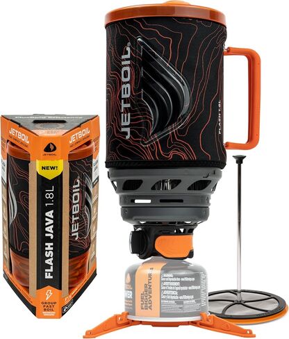 Jetboil Flash Java 1.0L Portable Fast Boil Stove with Silicone French Press and 1-Step Auto Ignition for Camping and Backpacking, New for 2025, Propane/Isobutane Burner with Cooking Cup, Topo in Saudi Arabia