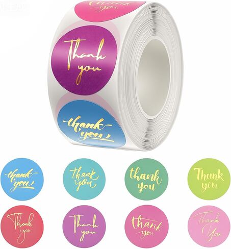 500Pcs Small Thank You Stickers for Baked Goods Small Business 1 Inch Round Personalized Thank You Labels for Packaging Envelopes Gift Bags, Blue Green Pink Purple Gold in Kuwait