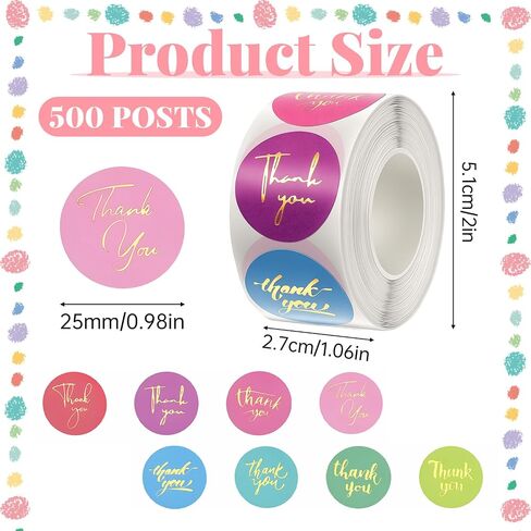 500Pcs Small Thank You Stickers for Baked Goods Small Business 1 Inch Round Personalized Thank You Labels for Packaging Envelopes Gift Bags, Blue Green Pink Purple Gold in Kuwait
