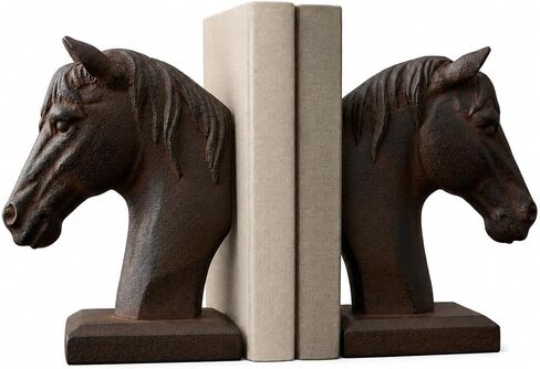 Comfy Hour Farmhouse Collection 5" x 7", Set of 2, Horse Head Art Bookends, 1 Pair, Antique Style, Heavy Weight, White, Polyresin in Kuwait
