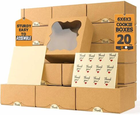 20 Pack Cookie Boxes for Gift Giving – 6X6X3 Inches Bakery Boxes with Window - Extra Thick Small Cookie Containers for Treats, Desserts, Strawberries, Cupcakes, Candy, Charcuterie, Baked Goods, Pastry in Kuwait