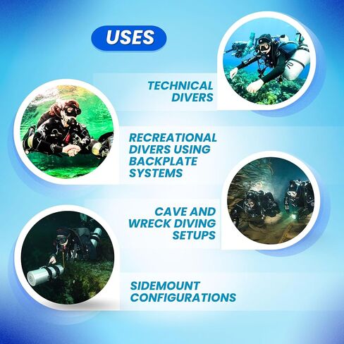 حزام المنشعب للغوص العالمي من Scuba Tech مع حلقات على شكل حرف D من الفولاذ المقاوم للصدأ مقاس 2 بوصة - حزام متين مقاس 50 بوصة مع حلقة مخيطة وشرائح شريطية لملاءمة آمنة - سهل التركيب لـ BCD ومعدات الغوص - أسود in Kuwait