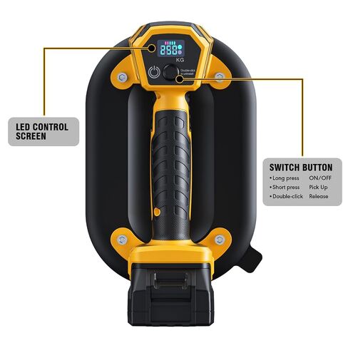 500LB Cordless Suction Lifter for Dewalt 20v Battery, Auto Pressure Control | Digital Display, Brushless Motor, Professional Material Handling Tool for Glass, Tile, Stone, Metal and Wood in Kuwait