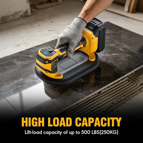 500LB Cordless Suction Lifter for Dewalt 20v Battery, Auto Pressure Control | Digital Display, Brushless Motor, Professional Material Handling Tool for Glass, Tile, Stone, Metal and Wood in Kuwait