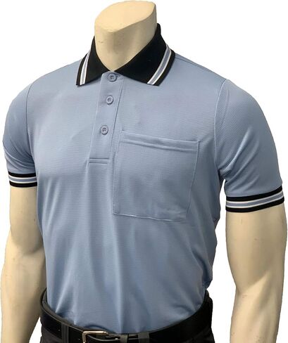 Smitty | BBS-307 | Baseball Softball Umpire Shirt | Body Flex Style Short Sleeve | Accommodates Chest Protector | Elite Official's Choice! (Carolina Blue w/Black Trim, XL) in Kuwait