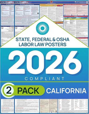 California 2026 Labor Law Poster – State & Federal Employment Compliance – OSHA, EEOC, FMLA, Minimum Wage– Premium Paper Workplace Poster – Folded & Unlaminated – Envelope Packed – 26" x 39.5" in Kuwait