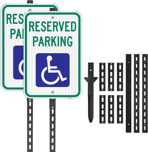 2 Pack Handicap Parking Sign with 6Ft Stake, 18 x 12 Inch Engineer Grade Reflective Aluminum, Handicapped Sign, Weather Resistant, Waterproof, Durable Ink (Blue and Green) in Kuwait