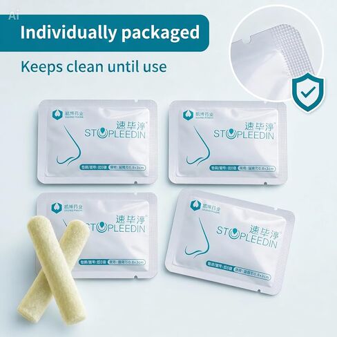 Stopleedin Nasal Sponge for Nosebleed Control, Chitosan Hemostatic Nasal Dressing with Rapid Bleeding Control, Sterile, Individually Wrapped, 4 Pieces per Box in Kuwait