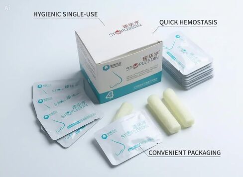 Stopleedin Nasal Sponge for Nosebleed Control, Chitosan Hemostatic Nasal Dressing with Rapid Bleeding Control, Sterile, Individually Wrapped, 4 Pieces per Box in Kuwait
