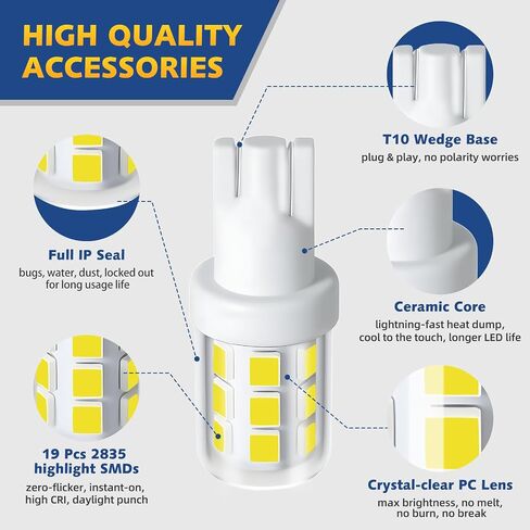 T10 إسفين قاعدة قارب ضوء LED لمبة 12-24V، 6000K الأبيض أضواء الملاحة البحرية استبدال لمرساة صارمة الداخلية جميع جولة Masthead مقطورة ضوء سطح السفينة، يناسب قوارب عائمة المراكب الشراعية كاياك (2PCS) in Saudi Arabia