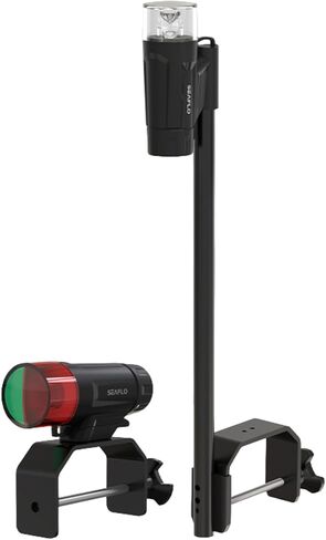 SEAFLO 01 Series LED Portable Navigation Light Kit - Battery Powered (3 AAA), 2 NM Visibility, Telescopic, IP65 Waterproof, Bi-Color Bow and Stern for Pontoon and Small Boat, C-Clamp Mount in Kuwait