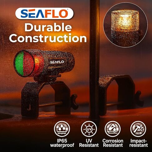 SEAFLO 01 Series LED Portable Navigation Light Kit - Battery Powered (3 AAA), 2 NM Visibility, Telescopic, IP65 Waterproof, Bi-Color Bow and Stern for Pontoon and Small Boat, C-Clamp Mount in Kuwait